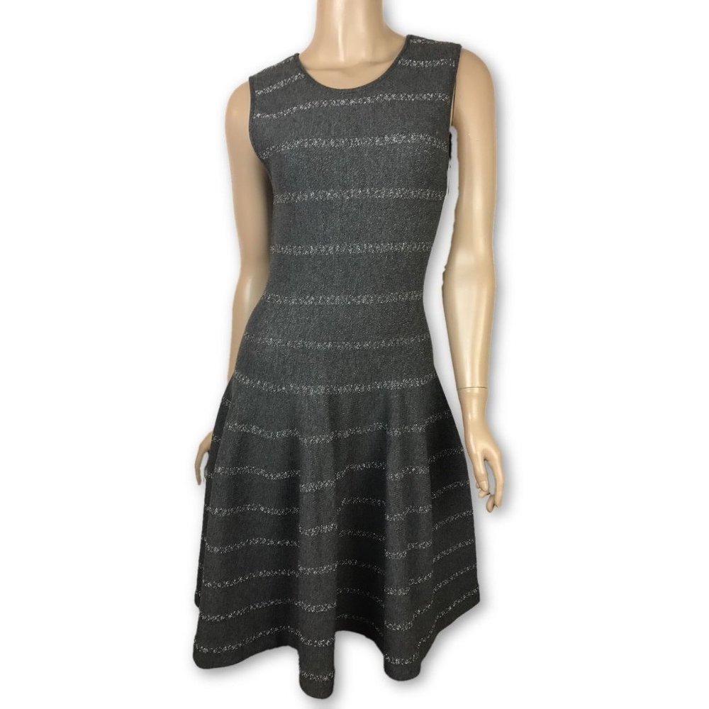 RVN Dress Drop Waist Flared Skirt Gray Knit Size L Sleeveless MSRP $570